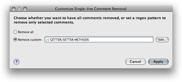 Configure single-line comment removal