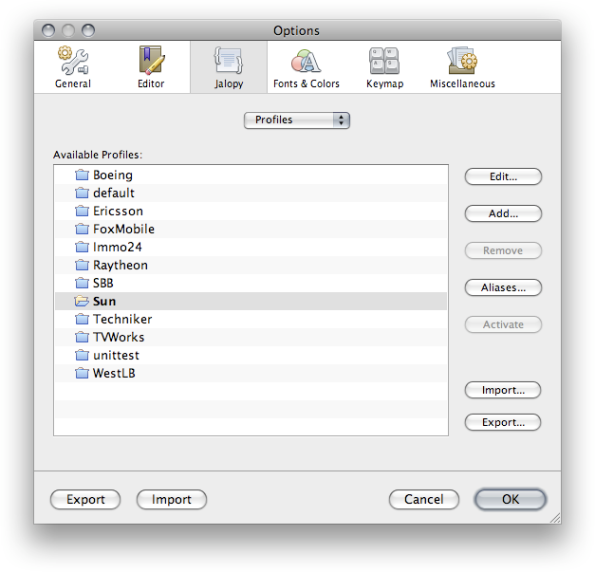 Jalopy Profile options